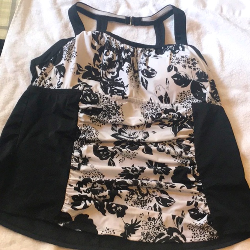 Black and white bathing suit.
